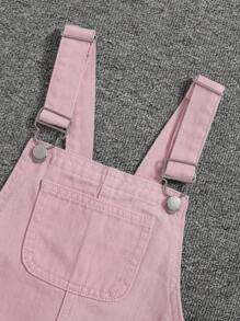 SHEIN Young Girl Patched Pocket Overall Denim Dress Without Tee - Baby Pink - View 5
