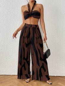 Firerie Grafik Muster, Crop Trägertop mit & Hose mit weiten Beinen,