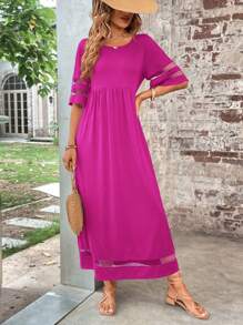 SHEIN LUNE 網紗拼接拼接洋裝 - 玫紅色 - 查看 1