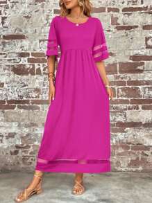 SHEIN LUNE 網紗拼接拼接洋裝 - 玫紅色 - 查看 4