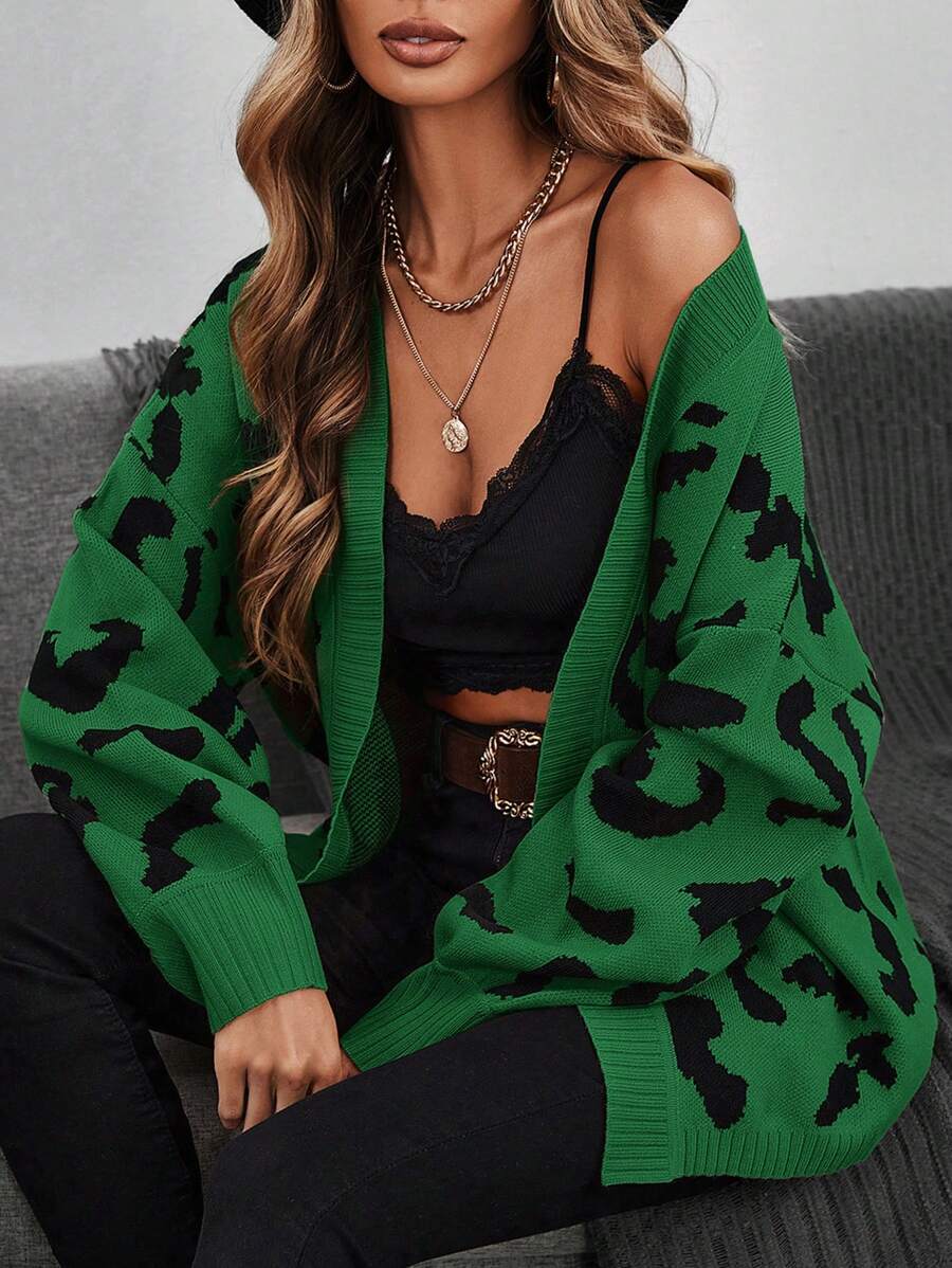 SHEIN LUNE Mẫu đồ họa Thả vai Áo len Duster - Nhiều màu - Xem 1