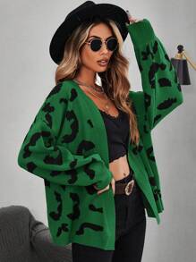 SHEIN LUNE Mẫu đồ họa Thả vai Áo len Duster - Nhiều màu - Xem 3