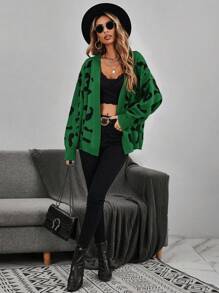 SHEIN LUNE Mẫu đồ họa Thả vai Áo len Duster - Nhiều màu - Xem 4