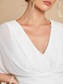 SHEIN Belle Solid Batwing Sleeve Wide Leg Jumpsuit - White - View 5