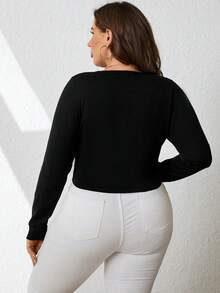 Celure Plus Grommet Lace Up Front Sweater - Black - View 2