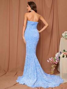 LOVE&LEMONADE Split Thigh Sequin Tube Formal Dress - Baby Blue - View 2