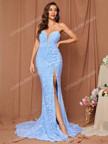 LOVE&LEMONADE Split Thigh Sequin Tube Formal Dress