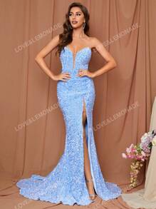 LOVE&LEMONADE Split Thigh Sequin Tube Formal Dress