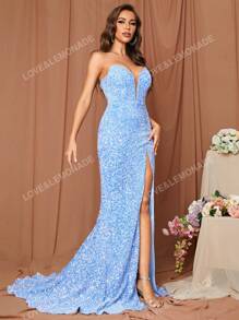 LOVE&LEMONADE Split Thigh Sequin Tube Formal Dress