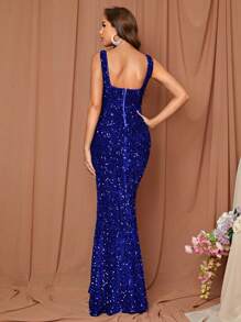 LOVE&LEMONADE Split Thigh Sequin Formal Dress - Royal Blue - View 2