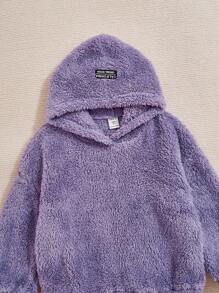 SHEIN Áo nỉ in hình gấu bông thêu khẩu hiệu dành cho bé gái - Màu tím - Xem 4