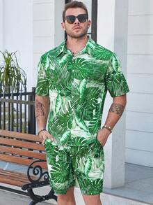 Manfinity RSRT Men Plus Tropical Print Shirt & Shorts - Green - View 3