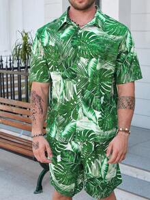 Manfinity RSRT Men Plus Tropical Print Shirt & Shorts - Green - View 5