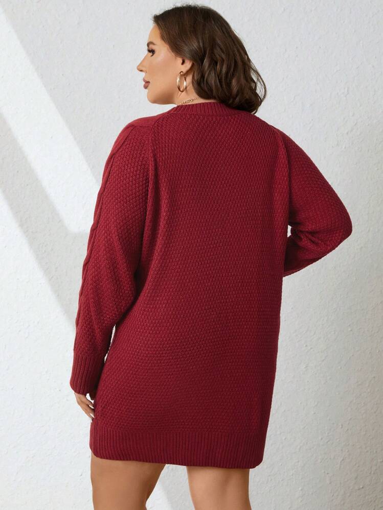 Calvaya Vestido de suéter de talla grande para mujer de cuello redondo, manga larga, holgado y casual para otoño/invierno - Color caoba - Añade 3