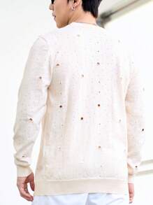 Claim Dot Men Solid Ripped Sweater - Apricot - View 2