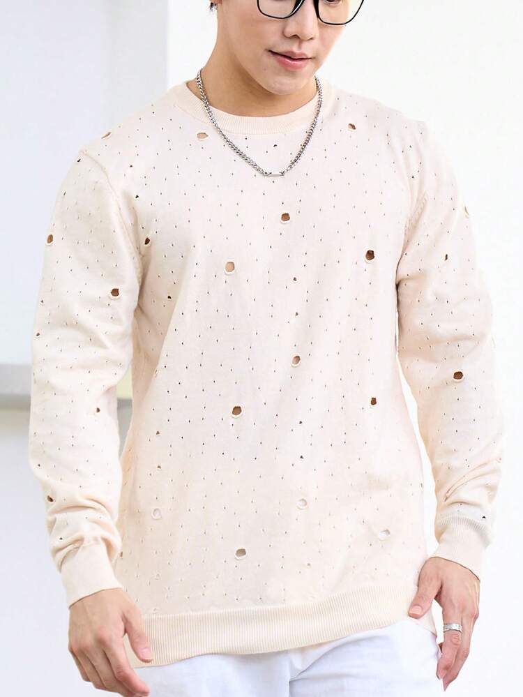 Men Solid Ripped Sweater