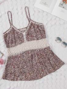 Casual Loose V-Neck Lace Patchwork Sexy Floral Camisole - Apricot - View 5