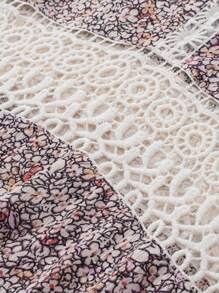 Casual Loose V-Neck Lace Patchwork Sexy Floral Camisole - Apricot - View 8