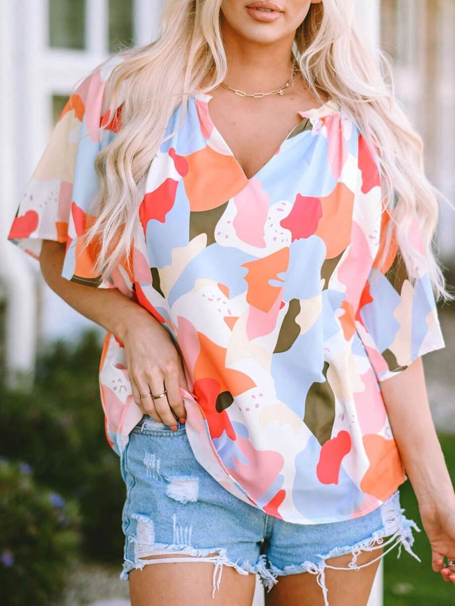 CILKOO Allover Print High Low Hem Blouse - Multicolor - View 1