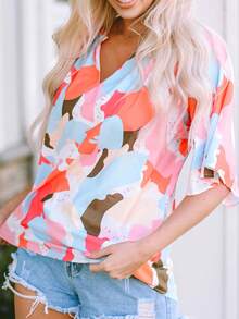 CILKOO Allover Print High Low Hem Blouse - Multicolor - View 3
