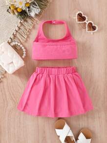 Baby Solid Halter Top & Pleated Skirt - Pink - View 2