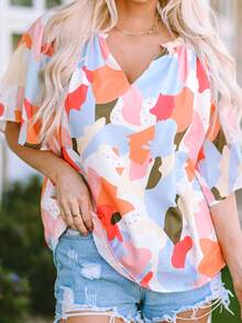 CILKOO Allover Print High Low Hem Blouse - Multicolor - View 4