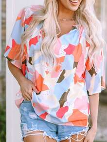 CILKOO Allover Print High Low Hem Blouse - Multicolor - View 6