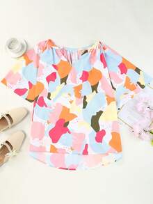 CILKOO Allover Print High Low Hem Blouse - Multicolor - View 7