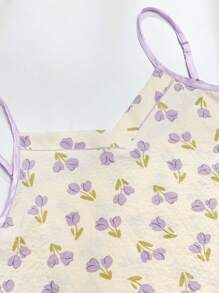 CottageSlumber Floral Print Cami Top & Trousers PJ Set - Beige - View 3