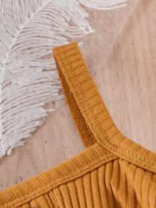 Baby Button Front Ruffle Trim Flare Leg Cami Jumpsuit - Brown - View 3