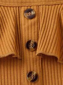 Baby Button Front Ruffle Trim Flare Leg Cami Jumpsuit - Brown - View 6