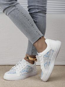 時尚休閒PU皮革白色女性運動跑步鞋