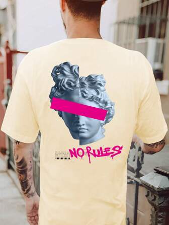 Manfinity Roghcode Männer Große Größen T-Shirt mit Skulptur & Buchstaben Grafik,