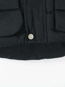 Young Boy 3D Ear Design Hooded Padded Coat - Black - View 3