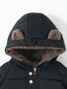 Young Boy 3D Ear Design Hooded Padded Coat - Black - View 4