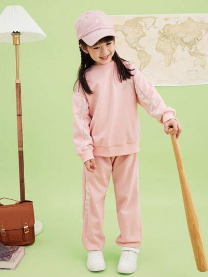 Tween Girl Contrast Sequin Pullover & Sweatpants