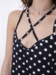 SHE(IN) BRASIL In vết tròn Polka Mặt trước chéo Ren tương phản Bộ PJ - màu đen - Xem 4