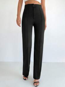 High Waist Flare Leg Trousers - Black - View 3