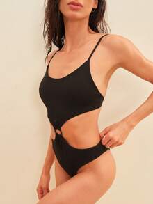 SHE(IN) BRASIL 腰部鏤空吊帶連體衣 - 黑色 - 查看 3