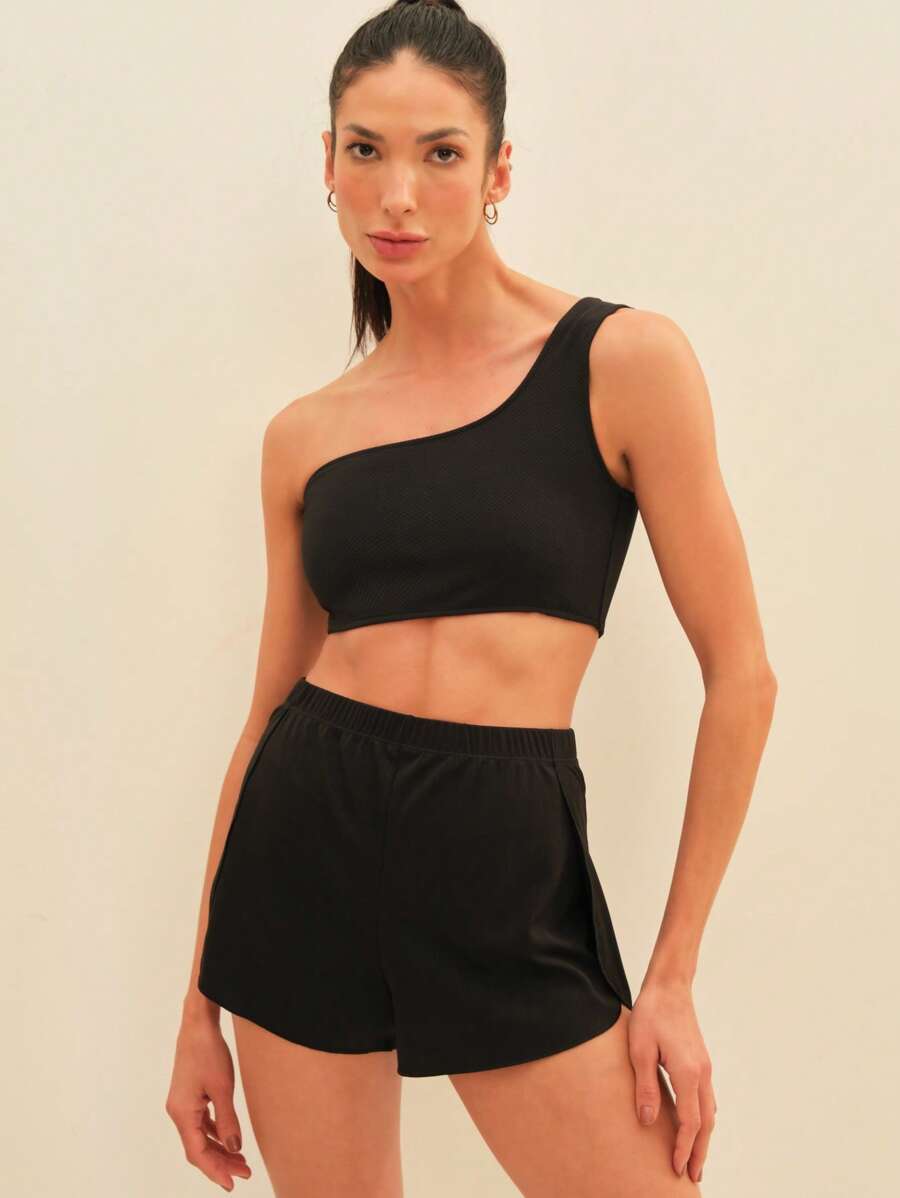 SHE(IN) BRASIL 1 Miếng Chất rắn Eo đàn hồi Quần short thể thao - màu đen - Xem 1