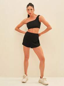 SHE(IN) BRASIL 1 Miếng Chất rắn Eo đàn hồi Quần short thể thao - màu đen - Xem 4