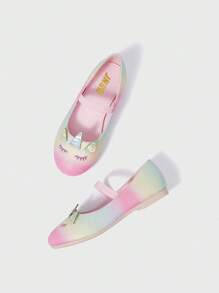 彩虹風格卡通獨角獸平底鞋適用於兒童,秋天和冬天 - 彩色 - 查看 2