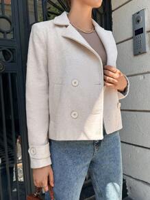 EURMUSE Lapel Neck Double Breasted Overcoat - Beige - View 3