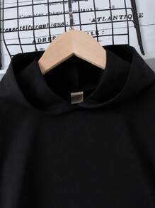 SHEIN Cô gái Tween Lace lên phía trước Viền chia cắt Đàm áo cánh có mũ - màu đen - Xem 6