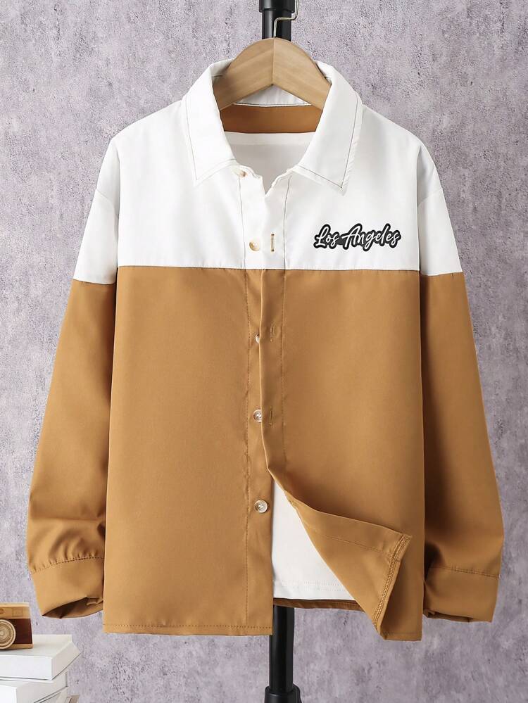 Tween Boy Two Tone Letter Embroidery Shirt Without Tee