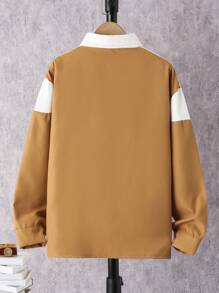 SHEIN Tween Boy Two Tone Letter Embroidery Shirt Without Tee - Khaki - View 2