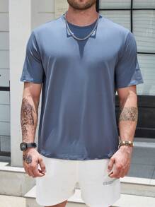 Manfinity Homme Nam Plus Đồ họa Chữ cái Áo thun - Màu xanh bụi bặm - Xem 6