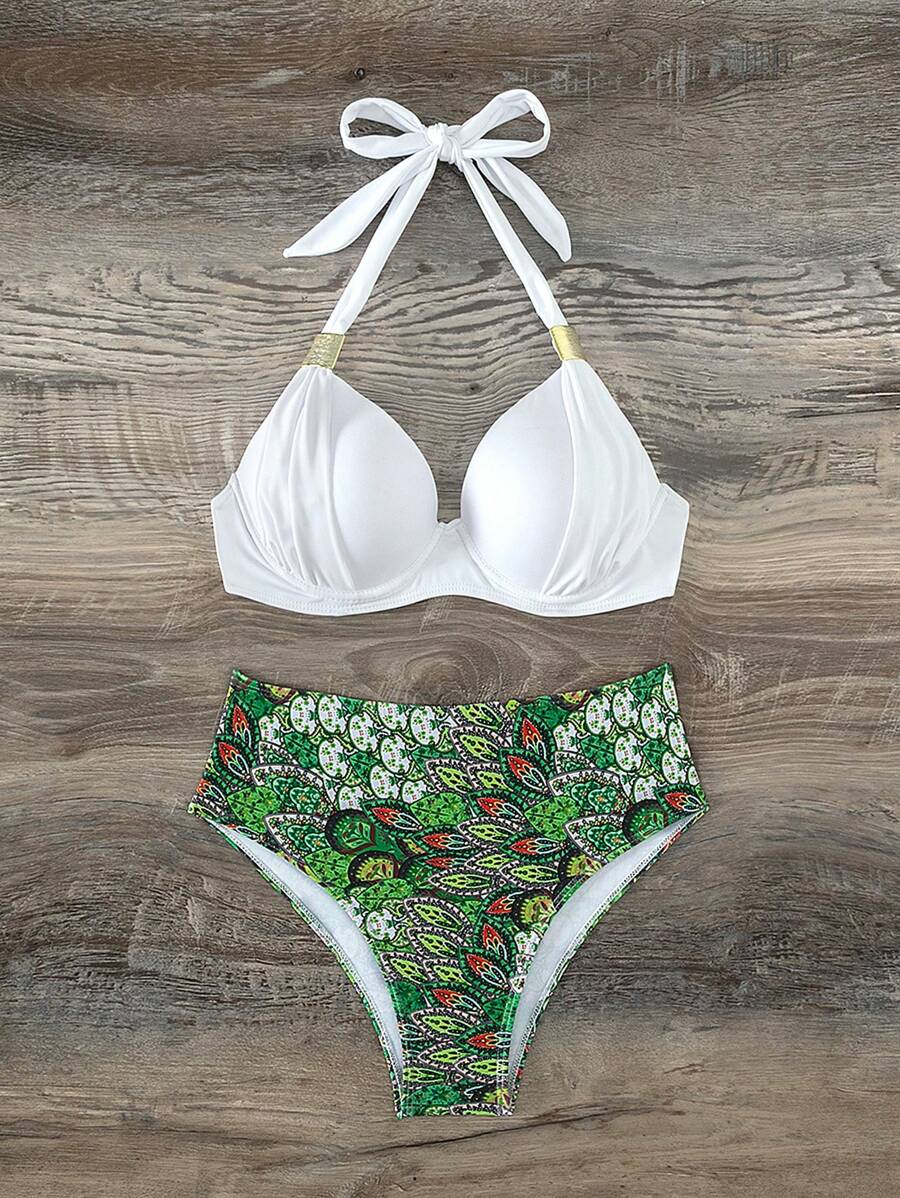 花卉印花聚拢比基尼套装，适合夏季海滩度假 - 彩色 - 查看 1