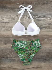 花卉印花聚拢比基尼套装，适合夏季海滩度假 - 彩色 - 查看 6