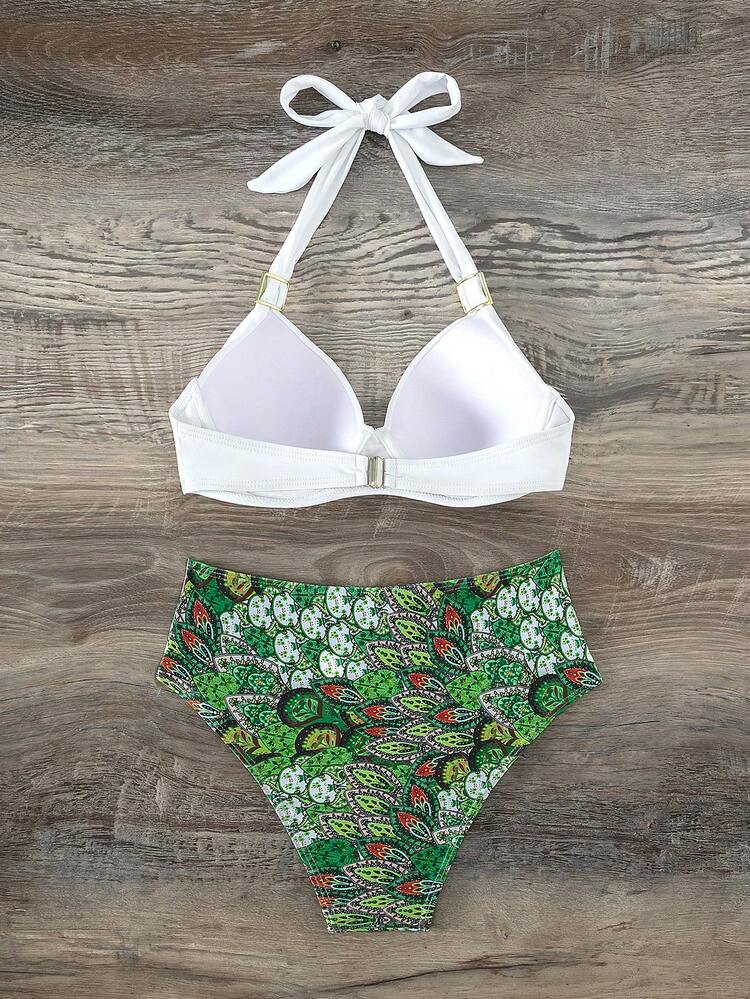 花卉印花聚拢比基尼套装，适合夏季海滩度假 - 彩色 - 查看 6